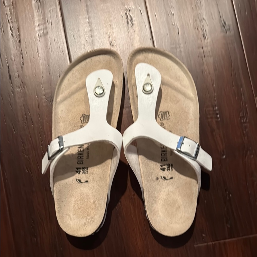 Birkenstock White Sandals Two-Strap Cork Footbed